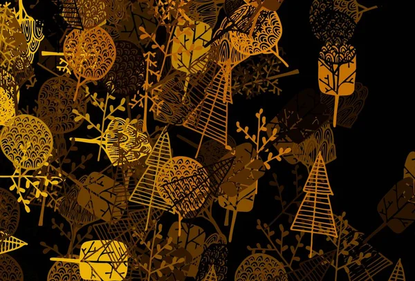 Dunkelgrüner Gelber Vektor Doodle Hintergrund Mit Bäumen Ästen Einfaches Dekoratives — Stockvektor