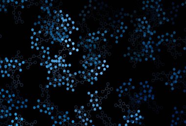 Yapay zeka ağlı koyu mavi vektör deseni. Soyut şablondaki yapay zeka şekilleriyle parlayan illüstrasyon. Bilim için desen, geleceksel tasarımlar..