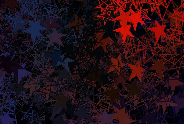 Azul Oscuro Textura Vectorial Roja Con Copos Nieve Colores Estrellas — Vector de stock