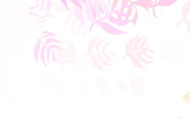 Açık pembe, sarı vektör karalama arkaplanı yapraklarla. Yapraklı modern geometrik soyut çizim. Duvar kağıtları, boyama kitapları için desen.
