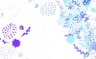 Açık mavi, sarı vektör soyut arkaplan çiçekli rengarenk çizimler ve çiçekler. Tasarımınız için yeni şablon.