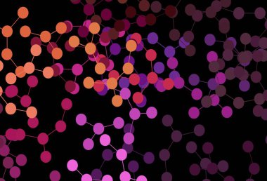 Koyu pembe, yapay zeka ağlı sarı vektör deseni. Yapay zekanın bağlantı ve noktalarıyla soyut illüstrasyon. Poster ve teknoloji sembolü.