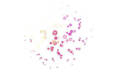 Açık pembe, noktalı sarı vektör arkaplan. Parlak renkli soyut çemberlerin olduğu bir resim. Güzel web siteleri için desen.