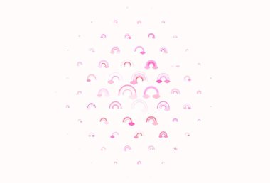 Gökkuşağı sembollü açık pembe vektör arkaplanı. Gökkuşağı şekilli soyut aşk tarzında renkli bir tasarım. Boyama kitapları için basit tasarım.