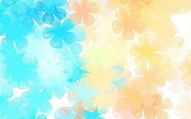 Açık mavi, sarı vektör karalama düzeni ve çiçekler beyaz arkaplanda Sketchy karalama çiçekleri. İşiniz için yeni tasarım.