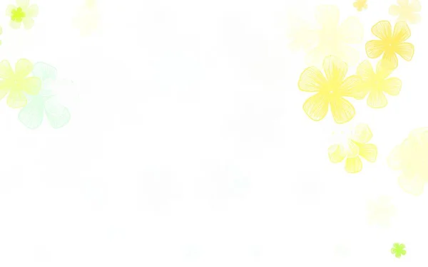 浅蓝色 黄色矢量点缀背景与花朵 色彩斑斓的图画 多花的涂鸦风格 设计的新模板 — 图库矢量图片