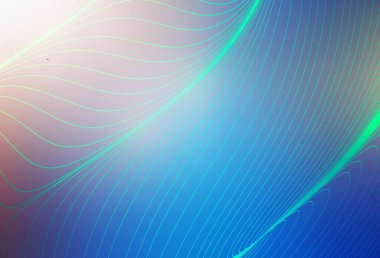 Açık mavi, kıvrımlı çizgileri olan sarı vektör deseni. Basit çizgilerle renkli gradyan çizimi. İş tasarımınız için şablon.