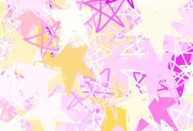 Açık pembe, içinde noel yıldızları olan sarı vektör deseni. Bulanık dekoratif dizayn yıldızlı basit bir stilde. İş ilanınız için akıllı tasarım.