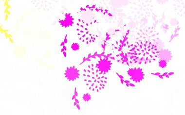 Açık pembe, sarı vektör doğal desenli, çiçekli, beyaz arkaplanda gradyanı olan çiçekler. Çocuk kitapları için renkli desen.