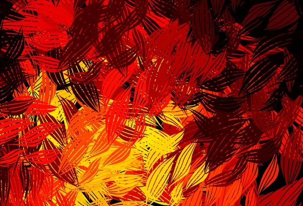 Donkerrode Gele Vector Abstracte Achtergrond Met Bladeren Schetterende Krabbels Met — Stockvector