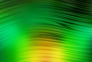 Açık yeşil, eğri çizgileri olan sarı vektör arkaplan. Eğimli çizgileri olan zarif parlak bir illüstrasyon. Posterler ve afişler için iş tasarımı.