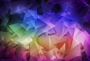 Işık çok renkli vektör parlayan üçgen yerleşimi. Üçgenli modern soyut çizim. Broşürünüz için yepyeni bir tasarım..