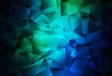 Koyu mavi, yeşil vektör üçgen arkaplan. Çokgen tarzda tamamen yeni bir renk çizimi. Dizaynınız için üçgen desen.