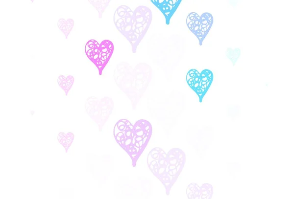 Světlá Růžová Modrá Vektorová Šablona Čmáranicími Srdci Zářící Ilustrace Srdcem — Stockový vektor