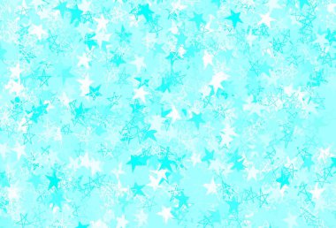 Küçük ve büyük yıldızlı açık yeşil vektör arkaplanı. Renkli yıldızlı soyut çizimler. Kozmik arkaplanlar için şablon.