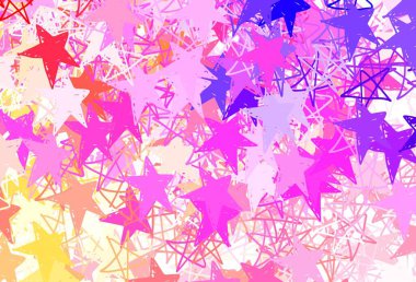 Açık pembe, içinde noel yıldızları olan sarı vektör deseni. Bulanık dekoratif dizayn yıldızlı basit bir stilde. Astroloji web siteleri için desen.