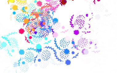 Açık renkli vektör arkaplanı, çiçekli ve güllü. Beyaz arka planda çiçeklerin dekoratif tasarımı. Marka kitabınız için yeni şablon.