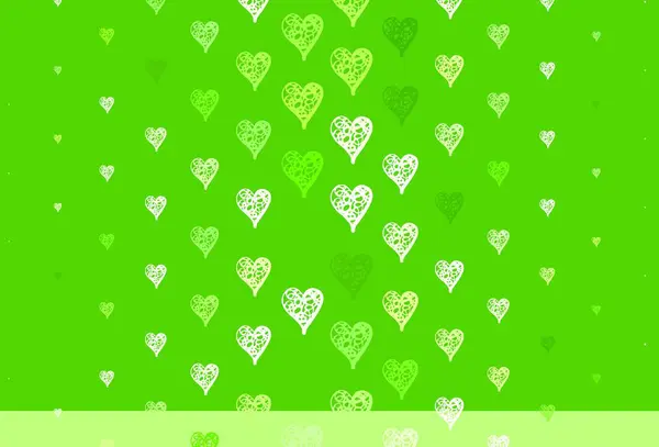 Hellgrüner Vektorhintergrund Mit Leuchtenden Herzen Dekoratives Design Mit Herzen Einfachen — Stockvektor