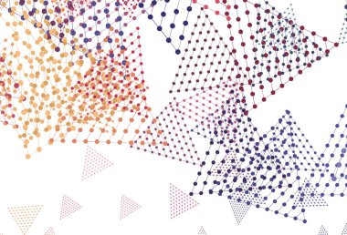 Aydınlık çokrenkli vektör dokusu ve daireler ile üçgen biçiminde. Çemberler ve üçgenlerle soyut gradyan çizimi. Broşürler, broşürler için desen