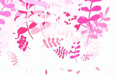 Açık pembe vektör arkaplanı yapraklarla karalıyor. Zarif doğal desenli ve eğimli yapraklar. İşiniz için yeni tasarım.