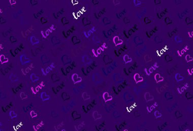 Parlayan kalpleri olan koyu mor bir vektör geçmişi var. Soyut illüstrasyonda güzel kutlama tarzı kalpler. Sevgililer Günü kartpostalları için şablon.