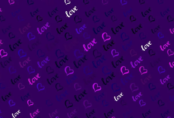 暗紫色的矢量背景 闪烁着红心 美丽的庆祝风格的心脏在抽象的图解 情人节贺卡的模板 — 图库矢量图片
