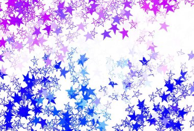 Açık pembe, Noel yıldızlı mavi vektör deseni. Yıldızlı modern geometrik soyut çizim. Kozmik arkaplanlar için şablon.