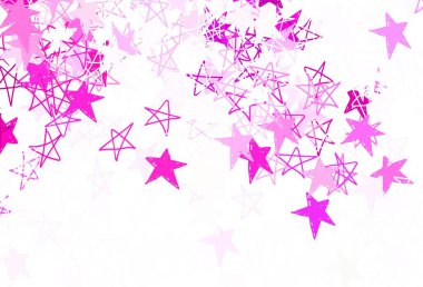 Küçük ve büyük yıldızlı açık pembe vektör arkaplanı. Bulanık arkaplanda gradyanı olan yıldızlar. İş ilanınız için akıllı tasarım.