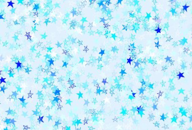 Küçük ve büyük yıldızlı hafif Mavili vektör arkaplanı. Soyut şablondaki yıldızlarla dekoratif parlak illüstrasyon. Astronomi web siteleri için desen.