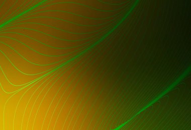 Koyu yeşil, kıvrımlı çizgileri olan sarı vektör dokusu. Değişken çizgileri olan renkli geometrik örnek. Tasarımınız için desen.