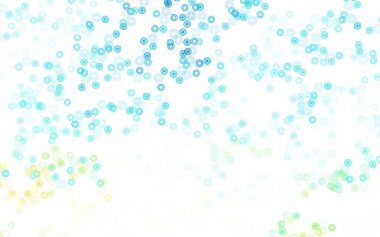 Açık mavi, diskli sarı vektör dokusu. Parlak renkli soyut çemberlerin olduğu bir resim. Güzel web siteleri için desen.