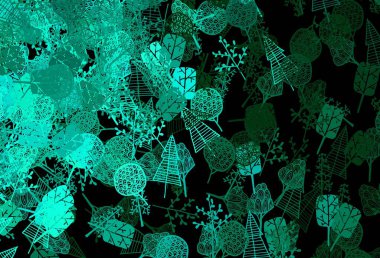 Koyu yeşil vektör doğal desenli ağaçlar, dallar. Origami tarzında ağaçlarla karalama çizimi. İşiniz için en iyi tasarım..