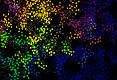 Yapay zeka yapısına sahip koyu renkli vektör şablonu. Yapay zekanın bağlantı ve noktalarıyla soyut illüstrasyon. Poster ve teknoloji sembolü.