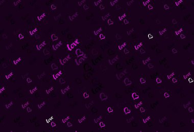 Karalama kalpli koyu mor vektör şablonu. Sevgililer günü tarzında gradyan kalpleri olan akıllı bir illüstrasyon. Karnaval için şablon, festival için romantik broşürler.