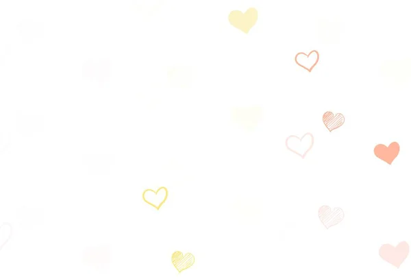 浅红色 黄色的矢量背景 闪烁着红心 用心形涂鸦风格的模糊装饰设计 情人节贺卡的模板 — 图库矢量图片