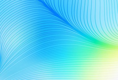 Açık mavi, eğri çizgileri olan yeşil vektör düzeni. Basit eğri biçiminde parlak renkli bir illüstrasyon. Broşürler, broşürler için doku.