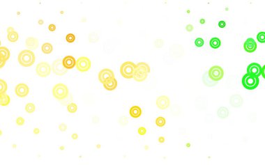 Açık yeşil, diskli sarı vektör dokusu. Bulanık yağmur damlaları olan soyut bir çizim. Reklamlar, broşürler için desen.