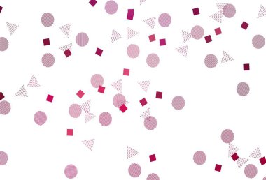 Açık pembe vektör arkaplanı çizgiler, daireler, eşkenar dörtgenler. Renkli daireler, üçgenler, dikdörtgenler. Broşürler, broşürler için desen