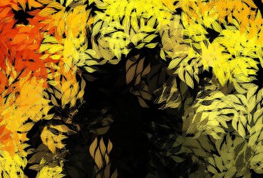 Koyu turuncu vektör arka planı yapraklarla karalıyor. Hint tarzı yapraklı bulanık dekoratif tasarım. İşiniz için yepyeni bir tasarım..