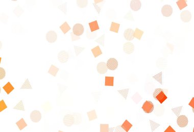 Dairesel çokgen biçimli açık kırmızı vektör deseni. Renkli noktaları, çizgileri, küpleri olan soyut çizimler. Reklamlarınız için akıllı tasarım.