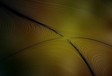 Koyu yeşil, kıvrımlı çizgileri olan sarı vektör arkaplan. Alnında çizgiler olan soyut bir çizim. Posterler ve afişler için iş tasarımı.