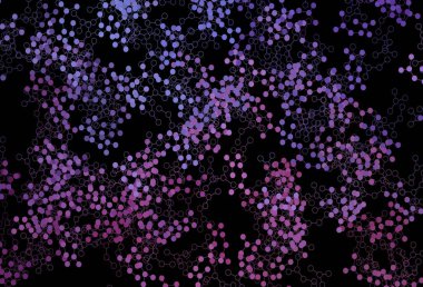 Koyu mor, yapay zeka ağlı pembe vektör deseni. Yapay zekanın bağlantı ve noktalarıyla soyut illüstrasyon. Siber yeniliklerin tasviri için tasarım.