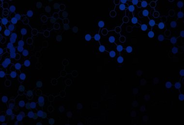 Koyu mavi vektör arkaplanı ve yapay zeka verileri. Soyut şablondaki yapay zeka şekilleriyle parlayan illüstrasyon. Siber yeniliklerin tasviri için tasarım.