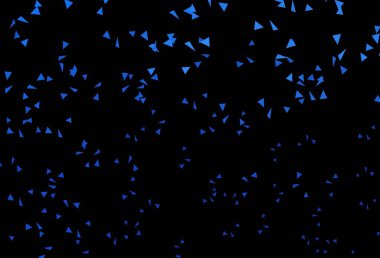 Çokgen biçimli koyu mavi vektör arkaplan. Üçgen şekilli ışıltılı soyut çizimler. İniş sayfası için modern şablon.