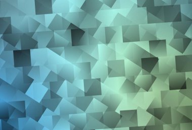 Açık Mavi, eşkenar dörtgenli yeşil vektör arkaplanı. Dikdörtgenleri ve kareleri olan güzel bir çizim. Şablon bir arkaplan olarak kullanılabilir.