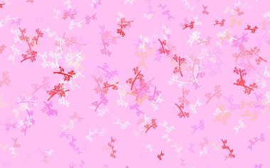 Açık pembe vektör arkaplanı dallarla karalıyor. Yapraklar ve dallarla karalama tarzında renkli çizimler. Çocuk kitapları için renkli desen.