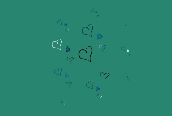 Ανοιχτό Μπλε Πράσινο Διάνυσμα Πρότυπο Doodle Καρδιές Όμορφες Αφηρημένες Καρδιές — Διανυσματικό Αρχείο
