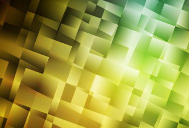 Koyu yeşil, çizgileri ve dikdörtgenleri olan sarı vektör düzeni. Dikdörtgen şekilli soyut çizimler. Şablon bir arkaplan olarak kullanılabilir.