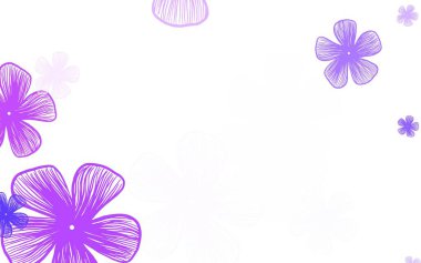 Açık Mor, pembe vektör karalama deseni ve çiçekler. Beyaz arka planda eskiz karalama çiçekleri. Web siteleri ve pankartlar için desenli desen.