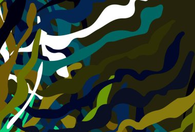 Koyu mavi, kıvrımlı sarı vektör düzeni. Basit eğri biçiminde parlak renkli bir illüstrasyon. Marka kitabı için şık bir desen.